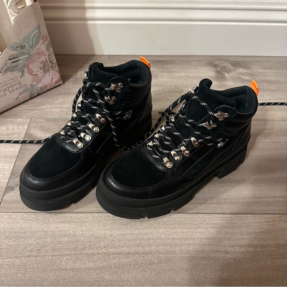 Aqua Black Platform Boots with Silver Accents